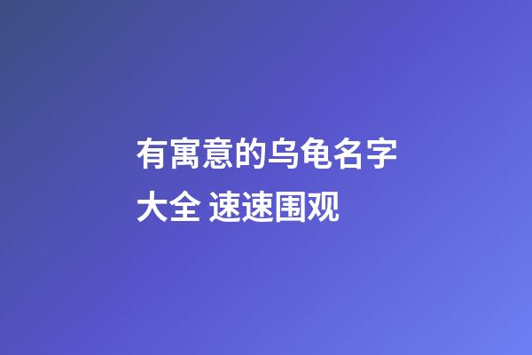 有寓意的乌龟名字大全 速速围观